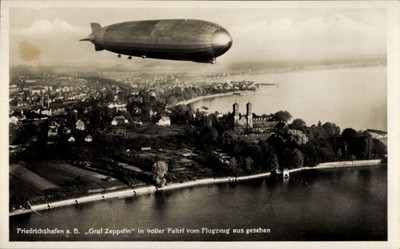 Postcard Friedrichshafen on Lake Constance, aerial photo, airship Graf... - 4928691