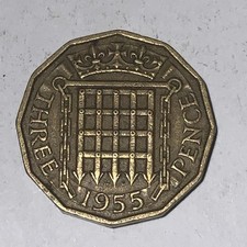1955 Elizabeth II British Threepenny Coin 3D