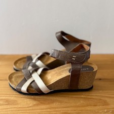 Schoon sandals size 38 5 brown wedge heel ankle strap beige cork