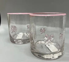 NEW Anthropologie Dupe LT PINK BOW Icon Juice Glass Whiskey Cups Viral SET OF 2