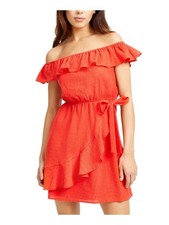 CITY STUDIO Womens Coral Tie Short Party Faux Wrap Dress XS