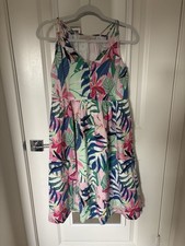 Loft Tropical Floral Print Midi Dress with Button Front NWOT