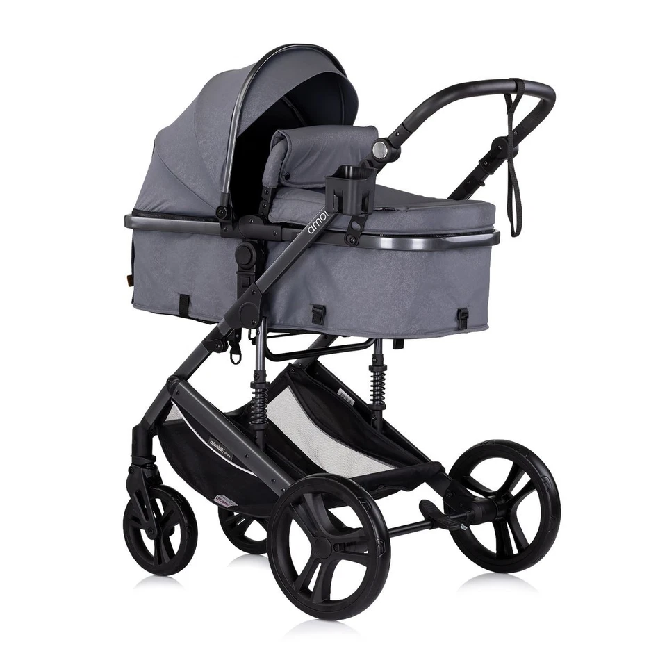 B-Ware Chipolino Kinderwagen 3 in 1 Amore Babyschale Adapter grau gemustert - Bild 2 von 4