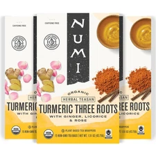 Numi Organic Three Roots Turmeric Tea Pack of 3 Caffeine Free Herbal 12 Bags