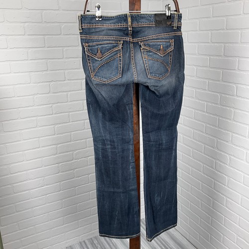 Fox Jeans Damen 5/27 blau Smokin Bootcut Stretch Low Rise Distress Denim Racing - Bild 3 von 13