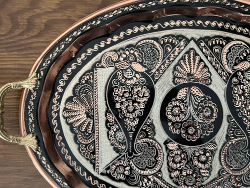 Oval Copper Coffee Tray, Turkish Copper Serving Tray, Copper Tray Handmade Large - Picture 14 of 16