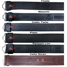Leather Belts Kilt Scottish Highland Black Brown Embossed Without Buckle New AAR