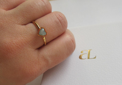 Abbott Lyon / Mini Heart Birthstone Ring März / Aquamarin hellblau Edelstahl 18k