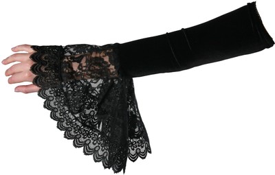 Gothic Black Fingerless Flair Bridal Bridesmaid Prom Opera Long Gloves 1508