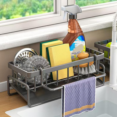 Kitchen Sink Caddy Organiser with Self Draining Tray, Sponge Holder for Kitchen