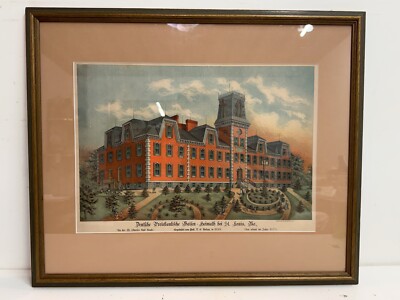 Antique Saint Louis German Protestant Orphanage Framed A Gast & Co. Lithograph