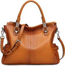 S-zone Women Genuine Leather Handbag Shoulder Purse Satchel Tote Brown 