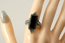 925 Sterling Silver Size 8 Rectangle Black Onyx Stone Ring 7.6 Grams RIN9011 