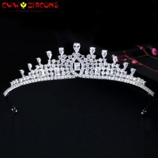 White Luxury All CZ Cubic Zircon Flower Wedding Queen Princess Prom Tiara Crown