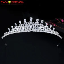 White Luxury All CZ Cubic Zircon Flower Wedding Queen Princess Prom Tiara Crown