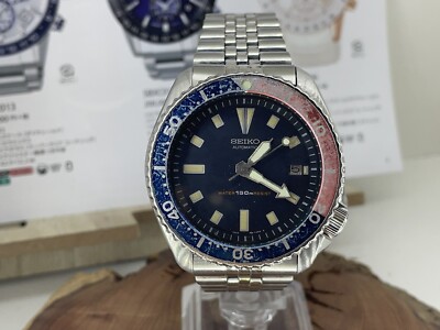 Seiko schwarze Herrenuhr 7002-7001 Survivor Pepsi Lünette klassisch Automatik Taucher