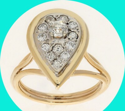 Vintage Diamant Träne Ring 0,62 kt Gelbgold Größe 6,5