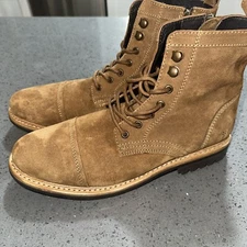 Frye Men’s Russell Boots Size 10.5 M Tan Leather Suede Cap Lace Zip Up FR41606