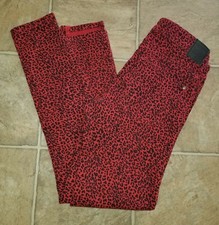 Zara women sz 4 red animal print Jeans mid rise skinny stretchy 3860