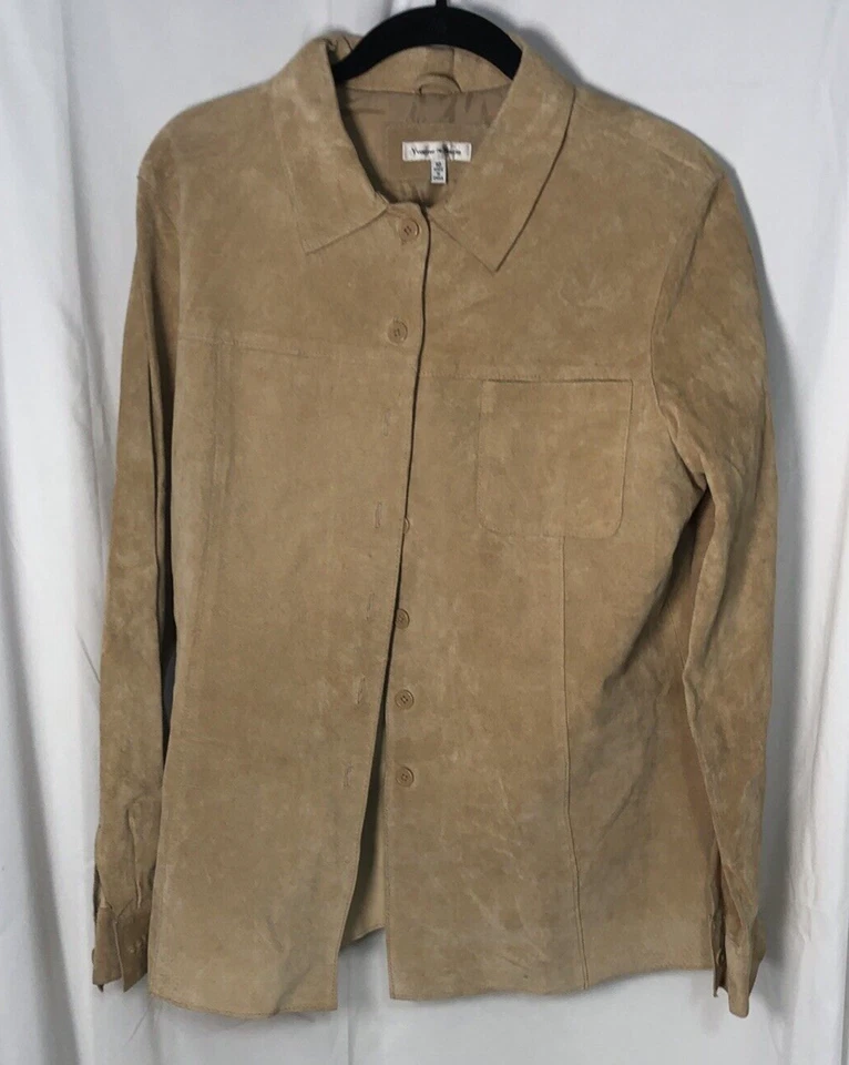 Chaqueta estilo cortavientos con cremallera 100 % gamuza beige para mujer Yvonne Marie - talla 10 Foto 2 de 4