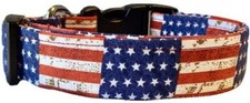 Antiqued Small American Flag Blocks Handmade Dog Collar