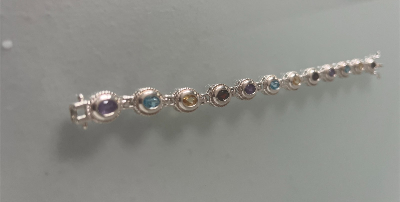 Sterling Silver Oval Multi-Gemstone Bracelet, 7" - image 10