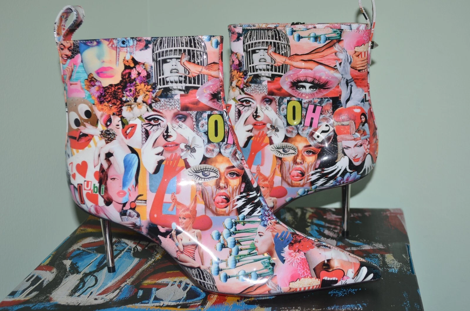 Christian Louboutin — NEW Christian Louboutin RARE Epic Pointed Bootie Pop Art Collage Print size 37.5