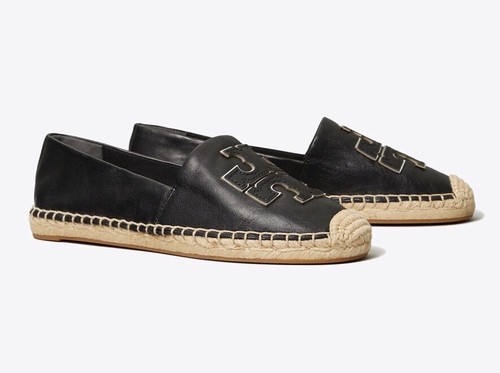 Tory Burch Ines Alpargata Cuero Plano Negro Plata Zapatos EE. UU. 8 NUEVO EN CAJA - Imagen 15 de 15