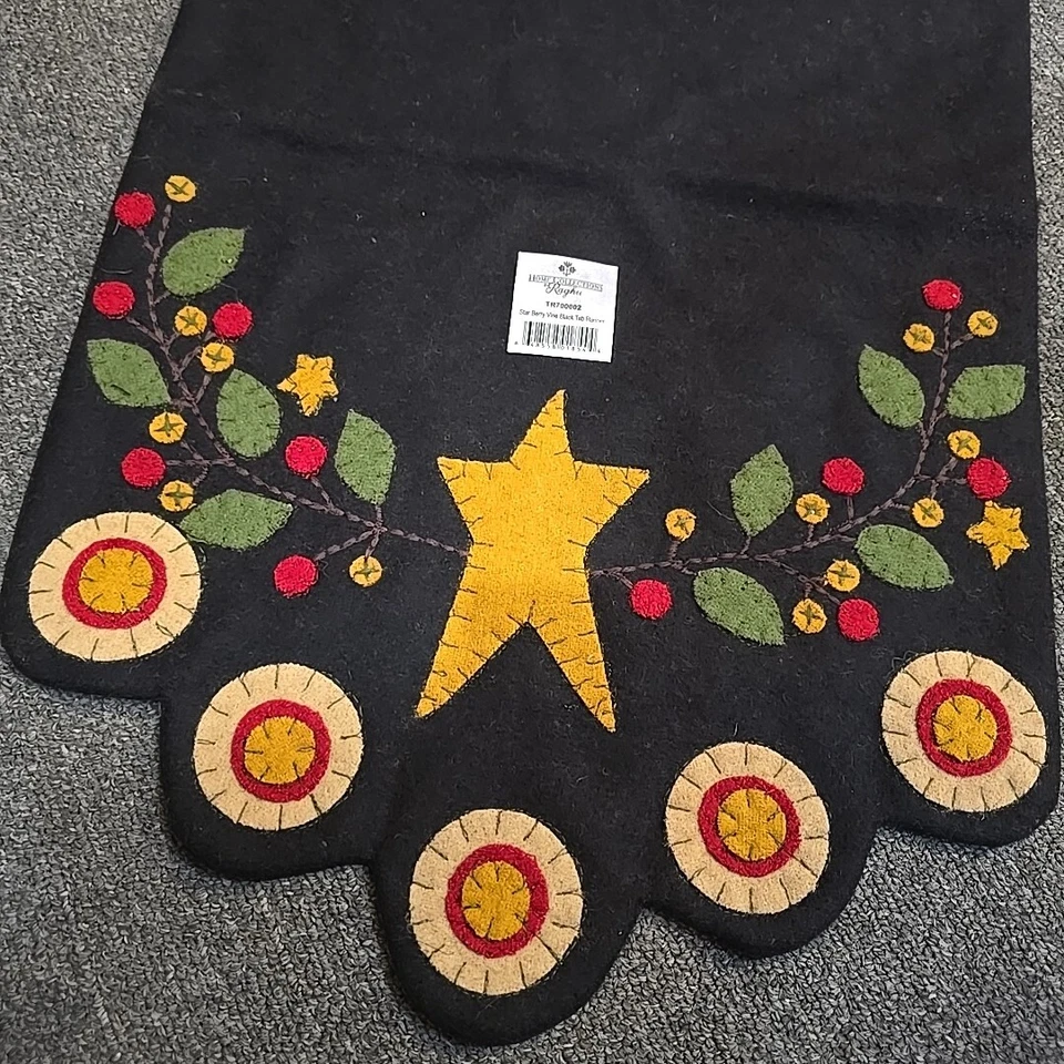 Primitive Farmhouse STAR BERRY VINE TABLE RUNNER Wool Felt 14" x 45" New - Image 3 of 3