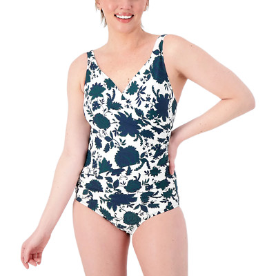 Jantzen Draped Surplice Mailot One-Piece Swimsuit Garden Blossom