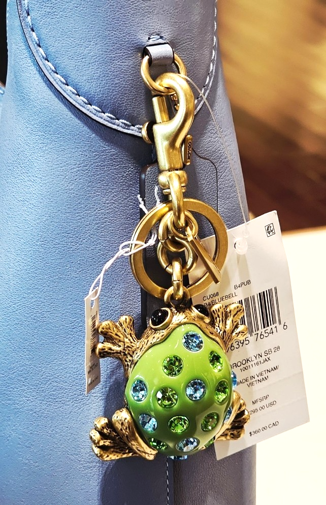 NEW Coach FROG Green Toad Crystals Keychain Bag Purse Key Charm