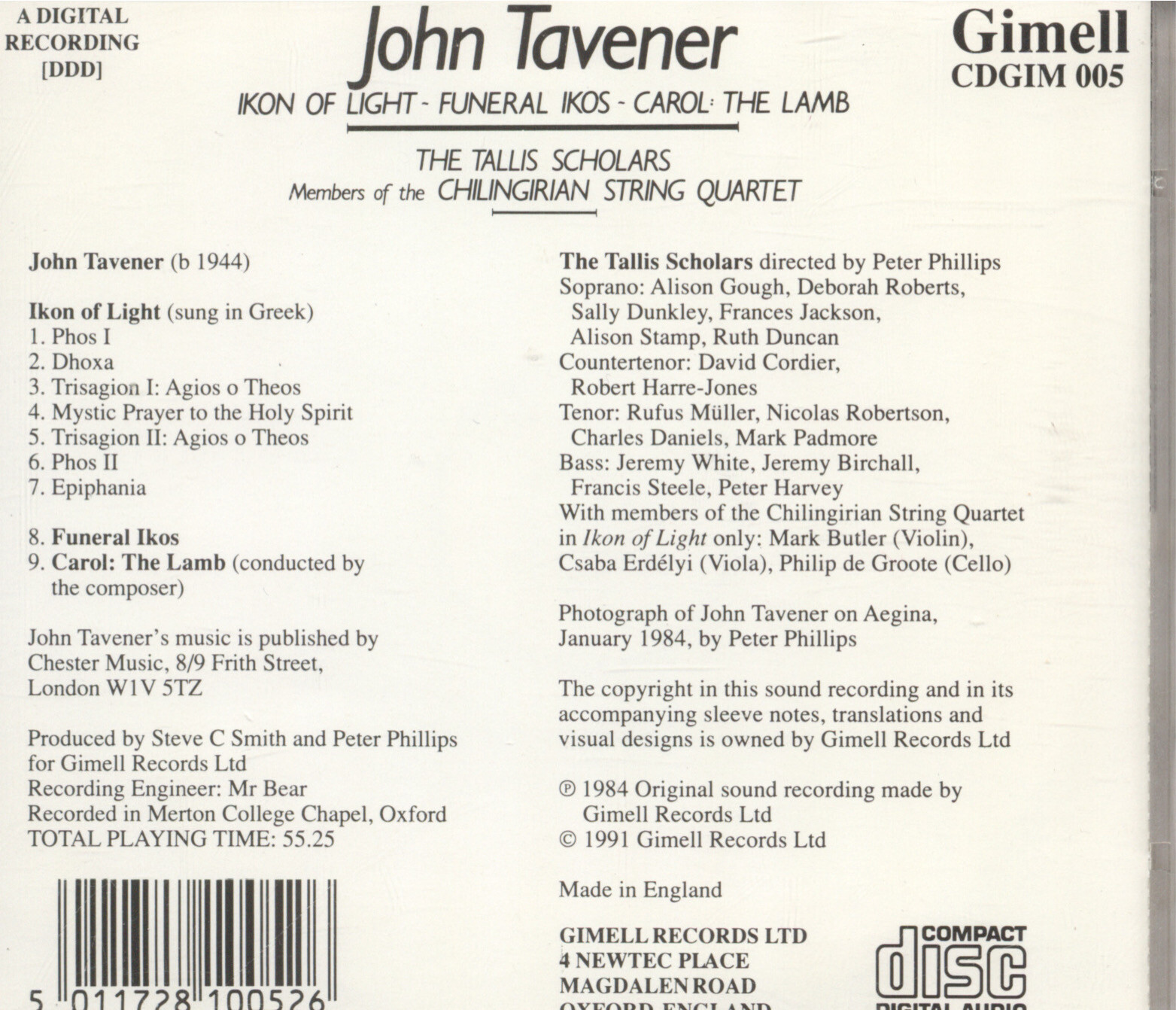 The Tallis Scholars John Tavener Ikon of Light; Funeral Ikos The Lamb CD eBay