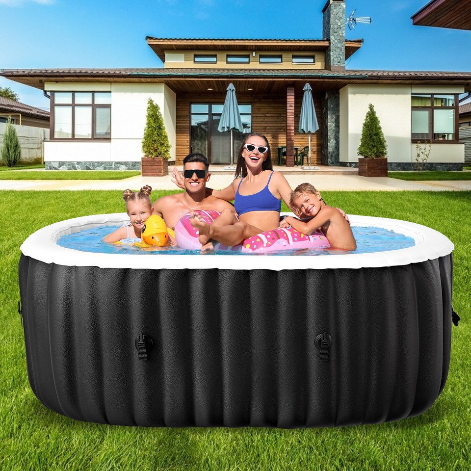 H&ZT 2 Person Inflatable Hot Tub with Side Table Blow Up Hot Tub W 100 ...