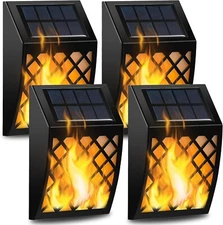 Dynaming Solar Flame Lights Outdoor, 4 Pack Solar Powered Wall Lights, Flickerin
