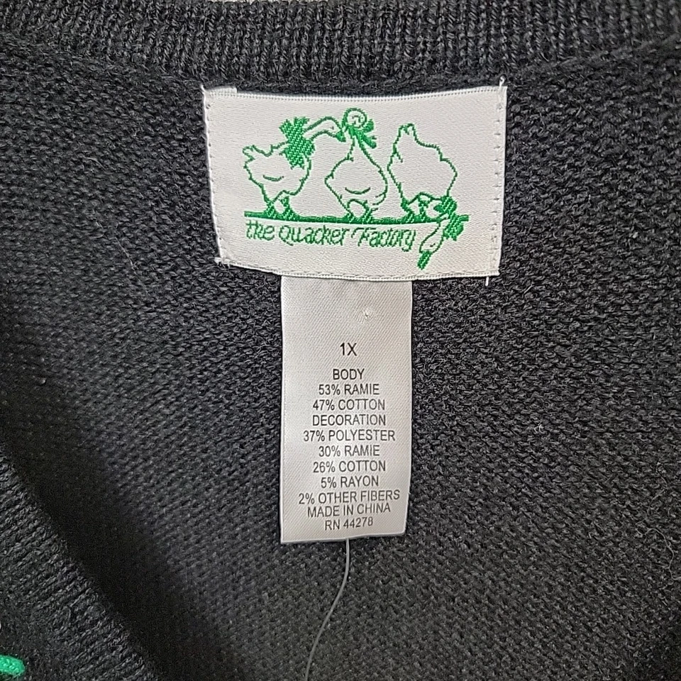 QUACKER FACTORY Womens 1X Cardigan Sweater Vest Black Ugly Christmas Santa NEW - Image 2 of 4