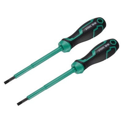 2 Pcs 4x100mm SL4 Magnetic Tip Slotted Screwdriver, Black/Green