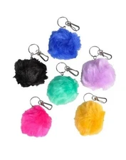 3" Furry Pom Pom Clip-On Keychains Lot of 6