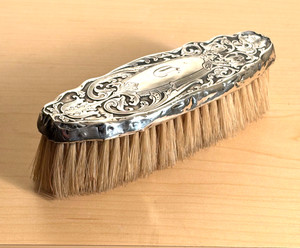 Antique Art Nouveau  Sterling Silver Vanity HAT GROOMING Clothes Brush-ORNATE