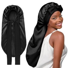Silk Feeling Bonnet for Sleeping Braid Bonnet for Long Hair Black