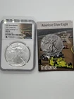 7k INDIANA 2021 T-2 Silver American Eagle. "US State Series".  NGC MS70 w/ COA.