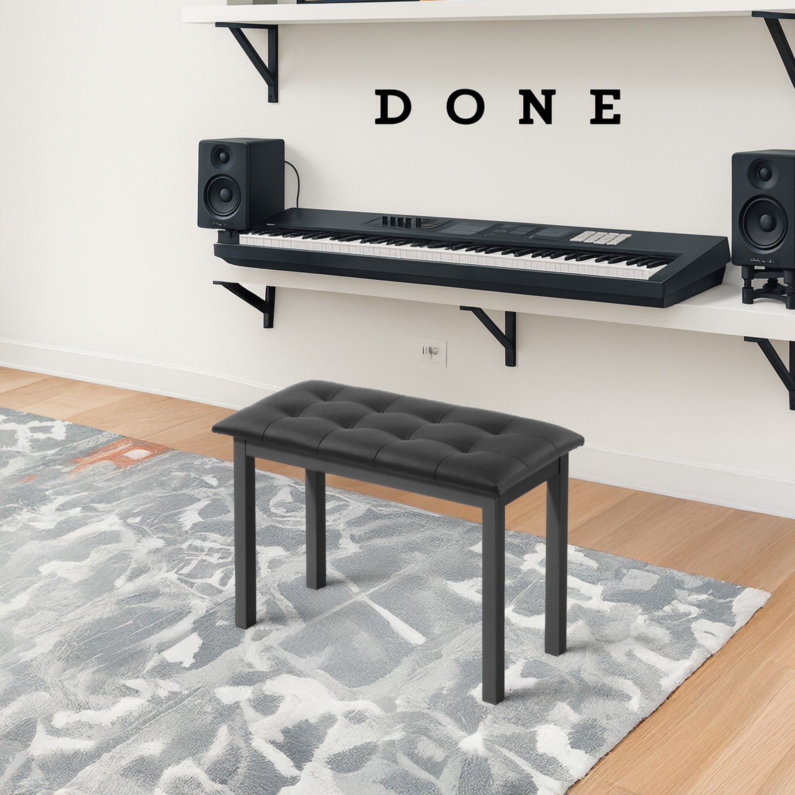 Tabouret de piano en métal et similicuir au design épuré