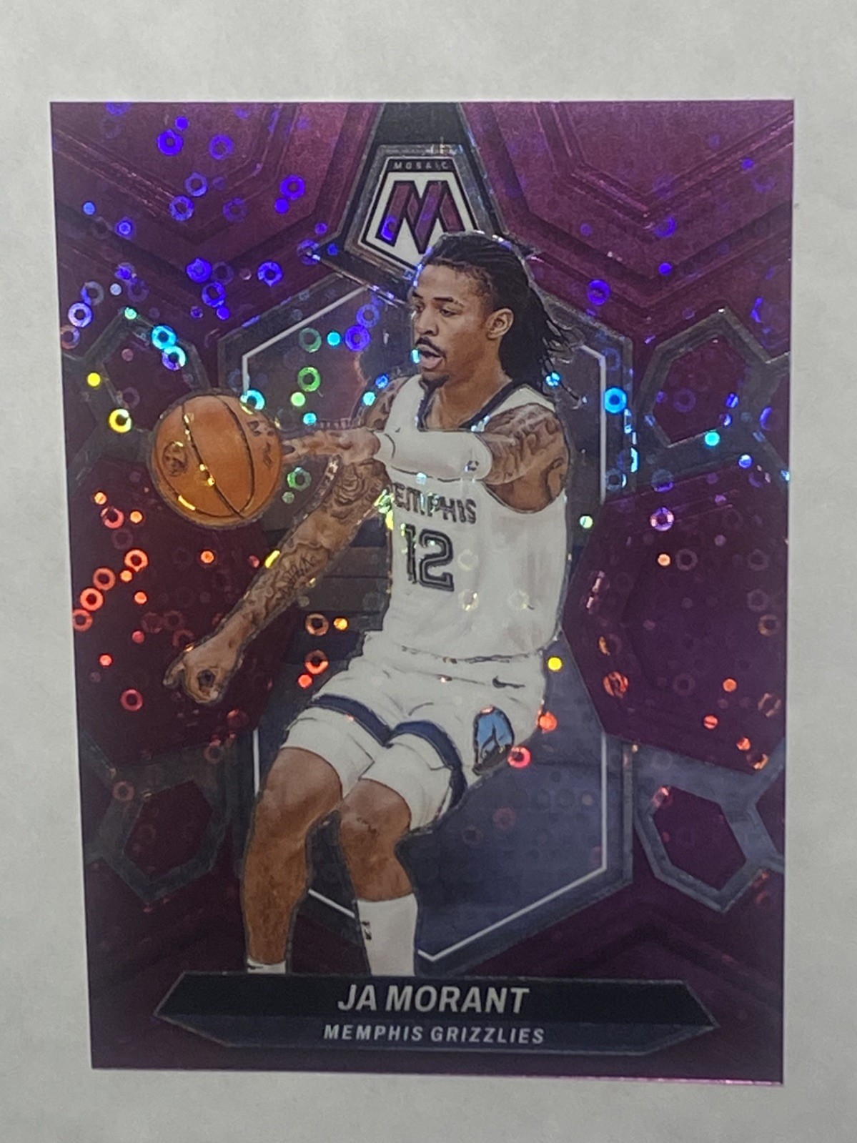 2023-24 Panini Mosaic Ja Morant Fast Break Purple Prizm /50 #127 Grizzlies