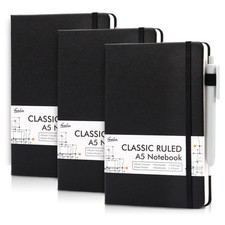 3 Pack Notebooks Journals Bulk with 3 Black Pens, A5 Hardcover Notebook Class...