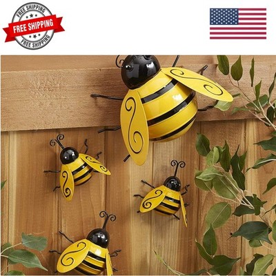Metal Wall Art, 4PCS Metal Bumble Bee Wall Decor, 3D Iron Bee Art Sculpture H...
