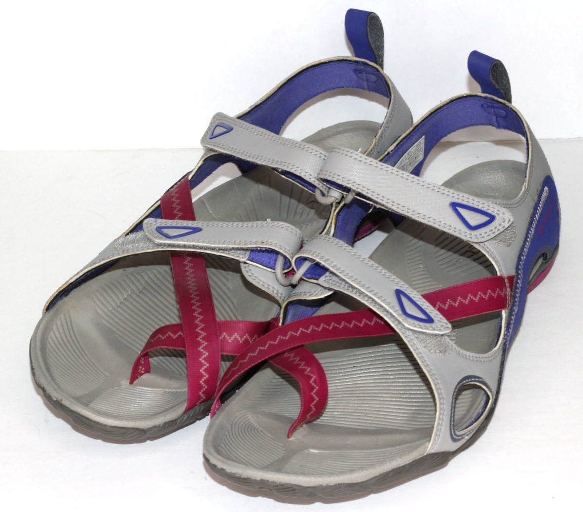 Merrell sandalo donna taglia 10 Hylidae avvolgente grigio viola suola Vibram leggero