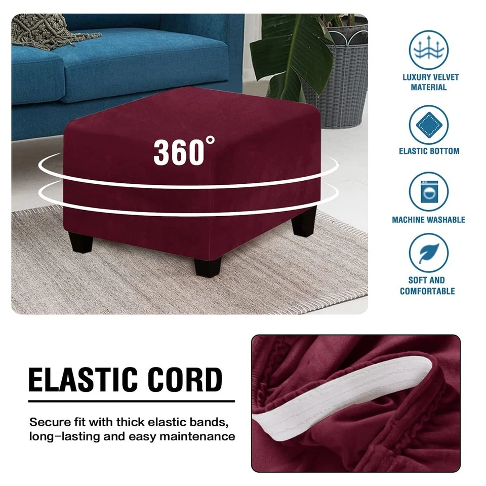 Квадратный оттоманский чехол эластичный бархатный складной стул для хранения мебель проте... - Изображение 4 из 4