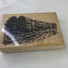 Vintage Stampscapes Wooden Rubber Stamp #213G Autumn Bank (Left) Trees Stream