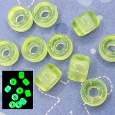 Vintage Vaseline Roller Beads 6x9mm  Uranium Glass Large Hole Pony Czech 10pcs
