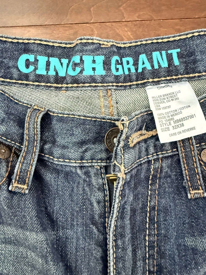 Pantalones de mezclilla para hombre Cinch Grant talla 32 x 30 (entrepierna con dobladillo) ajuste relajado - occidental Foto 3 de 4