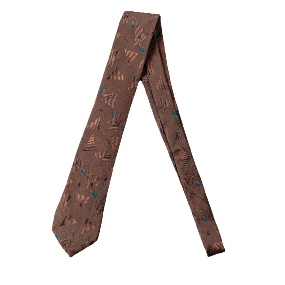 复古线性尺寸领带 56 x 3 浅棕色几何爵士 90 年代流行艺术 — 第 3/4 张图片